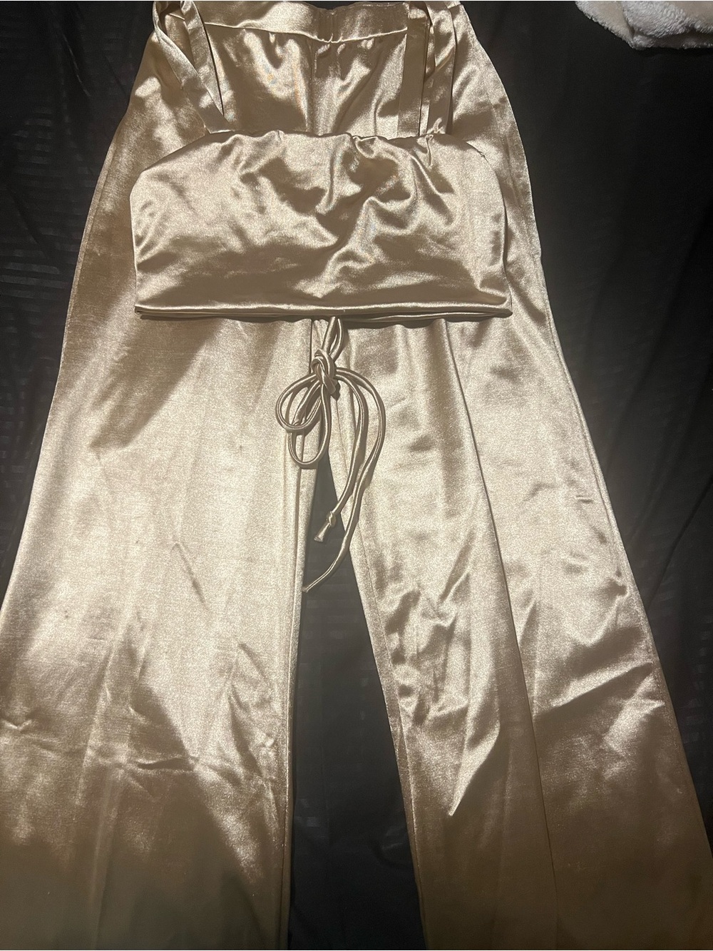 Satin Wide-Leg Jumpsuit in Champagne